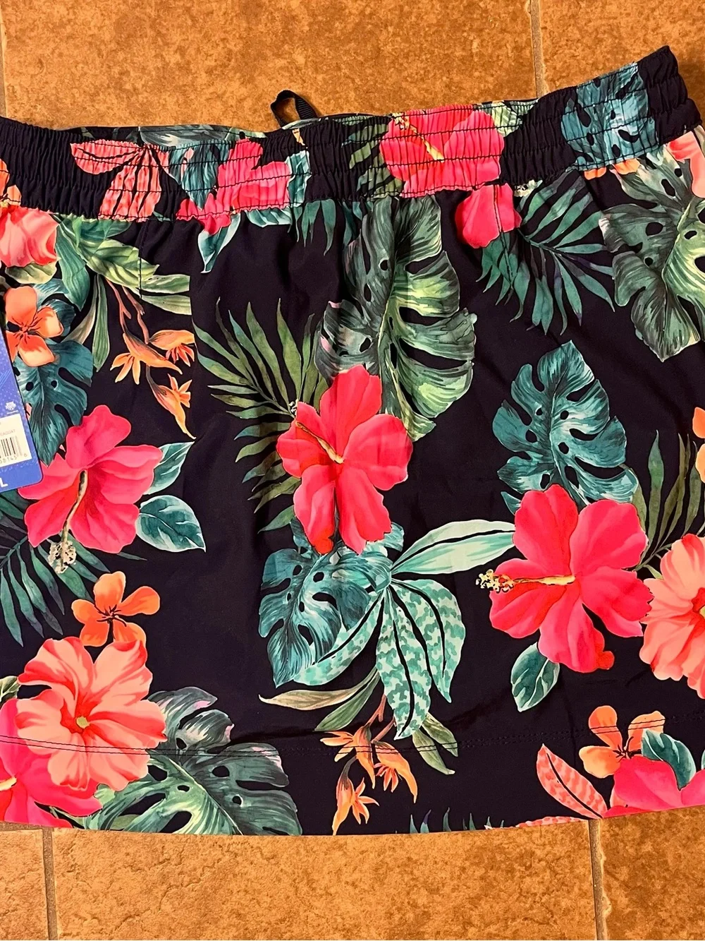 Speedo Navy Swim Skirt with Pink & Green Tropical Print NWT Shorts Sz Large